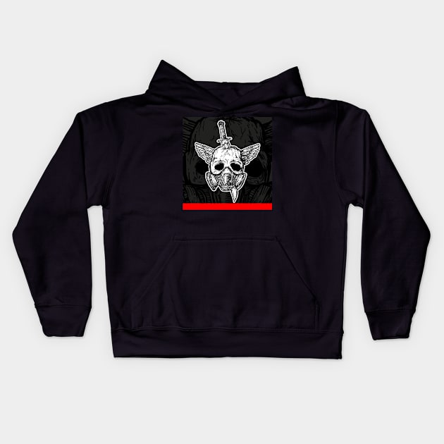 Tattoo style skull in gasmask Kids Hoodie by ComPix